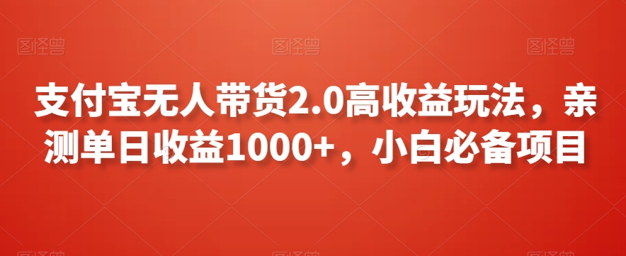 支付宝无人带货2.0高收益玩法，亲测单日收益1000+，小白必备项目【揭秘】-久久资源库