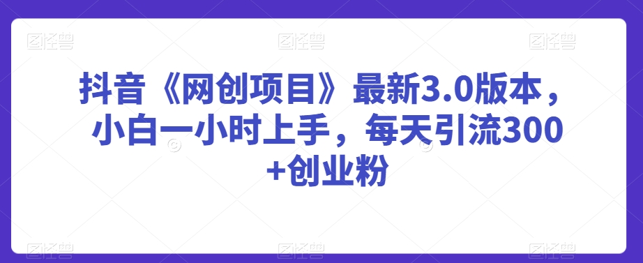 抖音《网创项目》最新3.0版本，小白一小时上手，每天引流300+创业粉【揭秘】-久久资源库