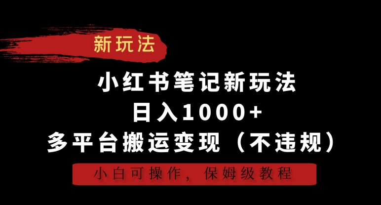 小红书笔记新玩法，日入1000+，多平台搬运变现（不违规），小白可操作，保姆级教程【揭秘】-久久资源库