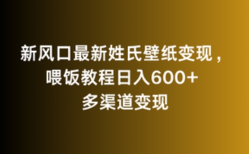 新风口最新姓氏壁纸变现，喂饭教程日入600+【揭秘】-久久资源库