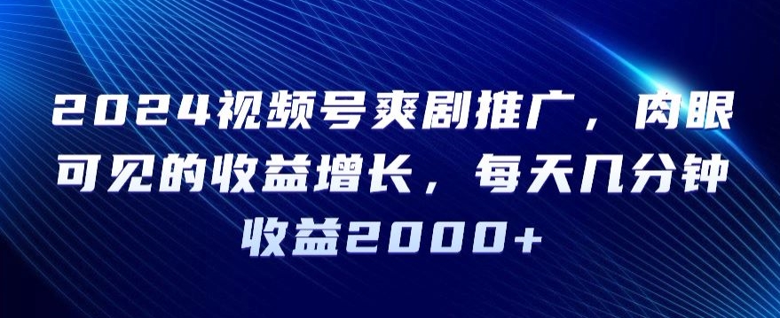 2024视频号爽剧推广，肉眼可见的收益增长，每天几分钟收益2000+【揭秘】-久久资源库