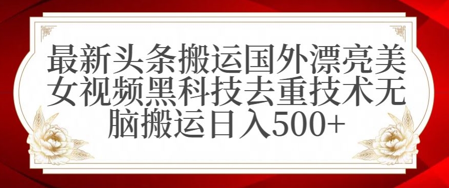 最新头条搬运国外漂亮美女视频黑科技去重技术无脑搬运日入500+【揭秘】-久久资源库