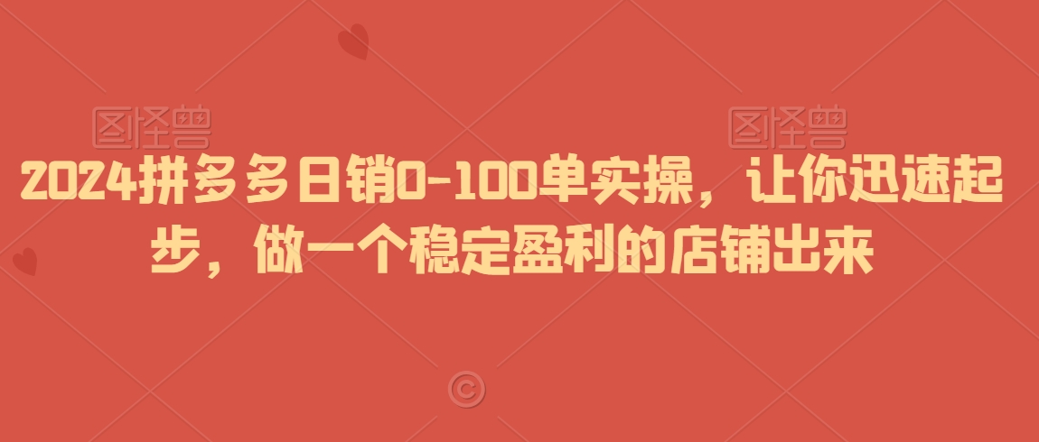 2024拼多多日销0-100单实操，让你迅速起步，做一个稳定盈利的店铺出来-久久资源库