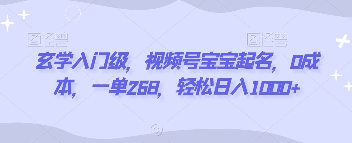 玄学入门级，视频号宝宝起名，0成本，一单268，轻松日入1000+【揭秘】-久久资源库