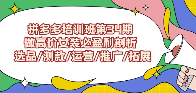 拼多多培训班第34期：做高价女装必盈利剖析选品/测款/运营/推广/拓展-久久资源库