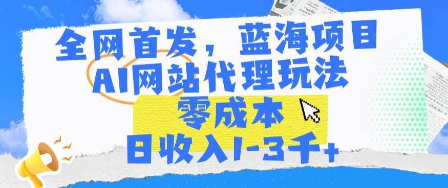 全网首发，蓝海项目，AI网站代理玩法，零成本日收入1-3千+【揭秘】-久久资源库