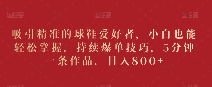 吸引精准的球鞋爱好者，小白也能轻松掌握，持续爆单技巧，5分钟一条作品，日入800+【揭秘】-久久资源库