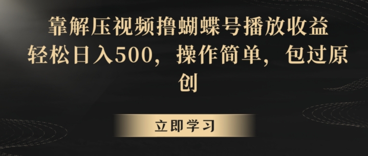 靠解压视频撸蝴蝶号播放收益，轻松日入500，操作简单，包过原创【揭秘】-久久资源库