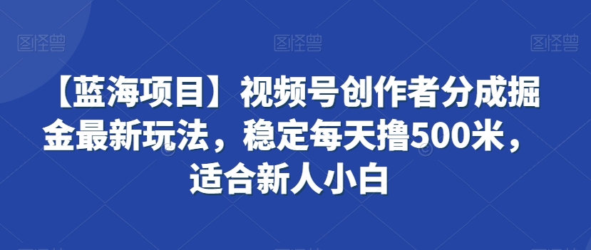 【蓝海项目】视频号创作者分成掘金最新玩法，稳定每天撸500米，适合新人小白【揭秘】-久久资源库
