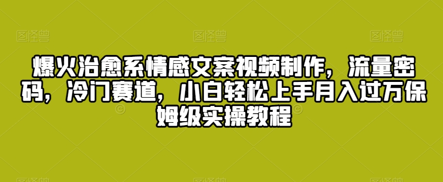 爆火治愈系情感文案视频制作，流量密码，冷门赛道，小白轻松上手月入过万保姆级实操教程【揭秘】-久久资源库