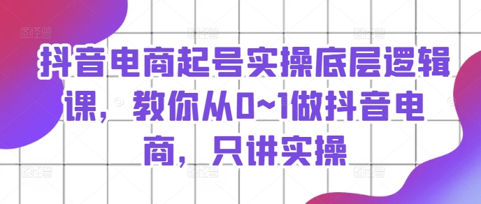 抖音电商起号实操底层逻辑课，教你从0~1做抖音电商，只讲实操-久久资源库
