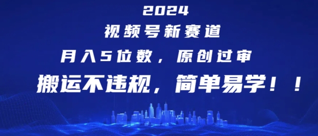 2024视频号新赛道，月入5位数+，原创过审，搬运不违规，简单易学【揭秘】-久久资源库