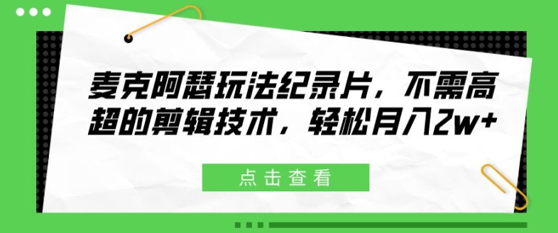 麦克阿瑟玩法纪录片，不需高超的剪辑技术，轻松月入2w+【揭秘】-久久资源库