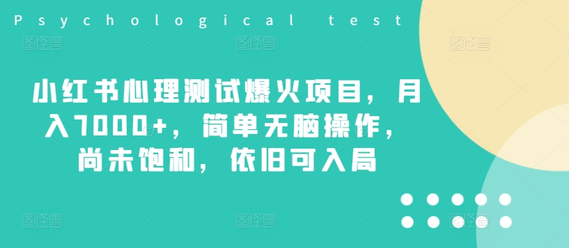 小红书心理测试爆火项目，月入7000+，简单无脑操作，尚未饱和，依旧可入局-久久资源库