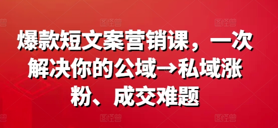 爆款短文案营销课，一次解决你的公域→私域涨粉、成交难题-久久资源库