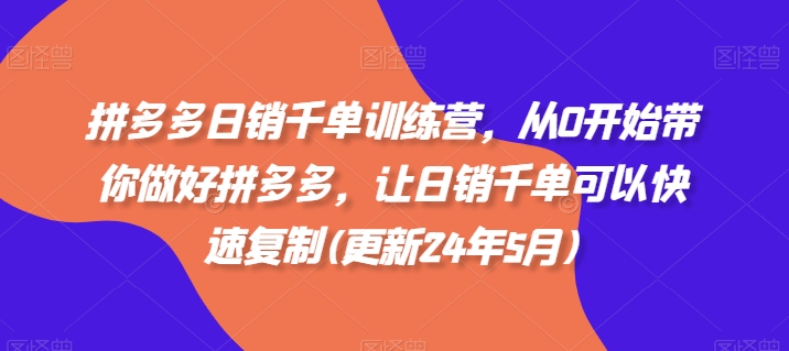 拼多多日销千单训练营，从0开始带你做好拼多多，让日销千单可以快速复制(更新24年8月)-久久资源库