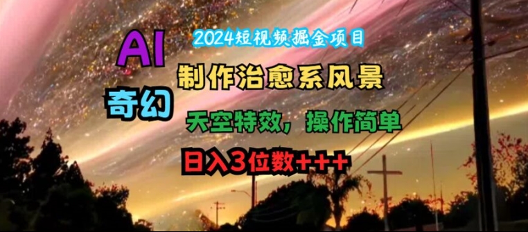2024短视频掘金项目，AI制作治愈系风景，奇幻天空特效，操作简单，日入3位数【揭秘】-久久资源库