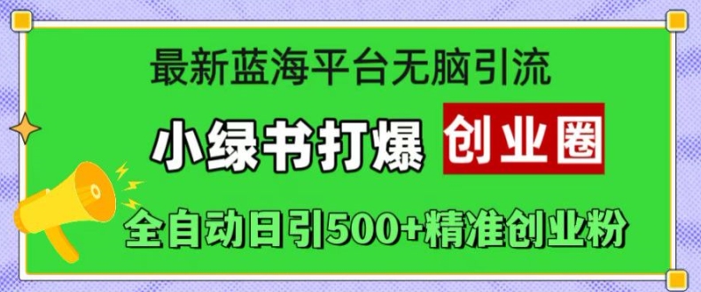 最新蓝海平台无脑引流，小绿书打爆创业圈，全自动日引500+精准创业粉-久久资源库