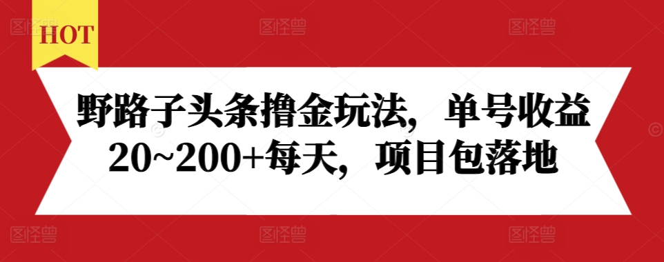 野路子头条撸金玩法，单号收益20~200+每天，项目包落地-久久资源库