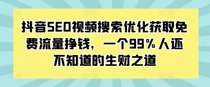 抖音SEO视频搜索优化获取免费流量挣钱，一个99%人还不知道的生财之道-久久资源库