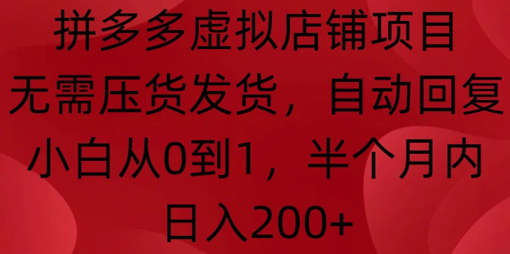 拼多多虚拟店铺项目，无需压货发货，自动回复，小白从0到1，半个月内日入200+【揭秘】-久久资源库