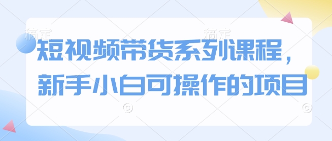 短视频带货系列课程，新手小白可操作的项目-久久资源库