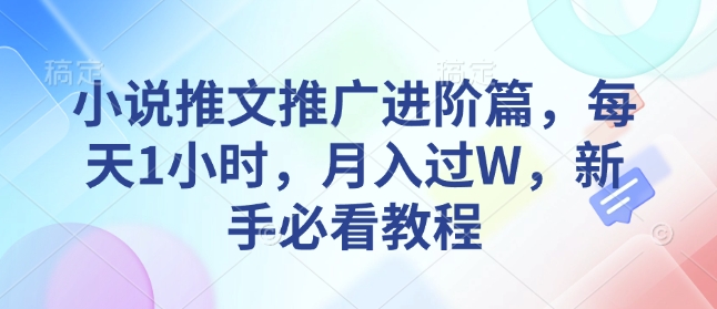 小说推文推广进阶篇，每天1小时，月入过W，新手必看教程-久久资源库