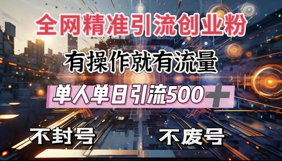 全网独家引流创业粉，有操作就有流量，单人单日引流500+，不封号、不费号-久久资源库