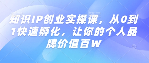 知识IP创业实操课，从0到1快速孵化，让你的个人品牌价值百W-久久资源库