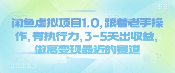 闲鱼虚拟项目1.0，跟着老手操作，有执行力，3-5天出收益，做离变现最近的赛道-久久资源库