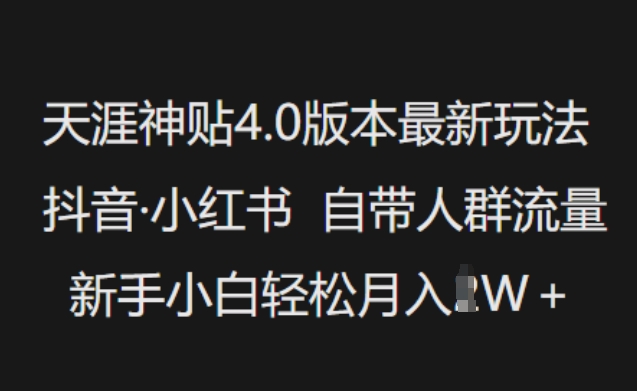 天涯神贴4.0版本最新玩法，抖音·小红书自带人群流量，新手小白轻松月入过W-久久资源库