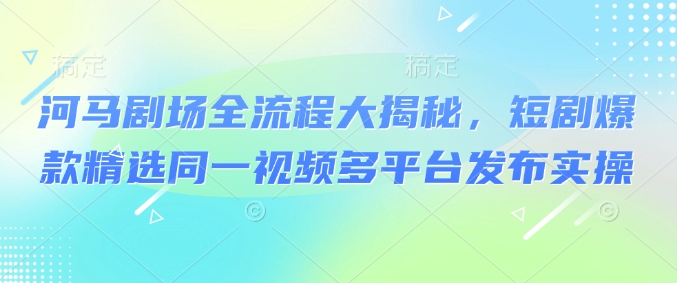 河马剧场全流程大揭秘，短剧爆款精选同一视频多平台发布实操-久久资源库