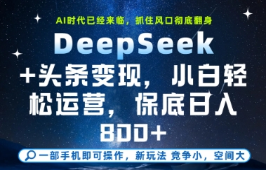 DeepSeek+头条变现，保姆级教学，小白轻松上手，日入8张+【揭秘】-久久资源库
