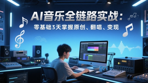 AI音乐全链路实战变现课：零基础3天掌握原创、翻唱、变现-久久资源库